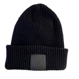 C.C Exclusives‎ Solid Ribbed Cuffed Beanie with Rubber Patch Black One Size
